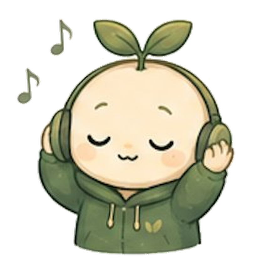 Melo listening through headphones
